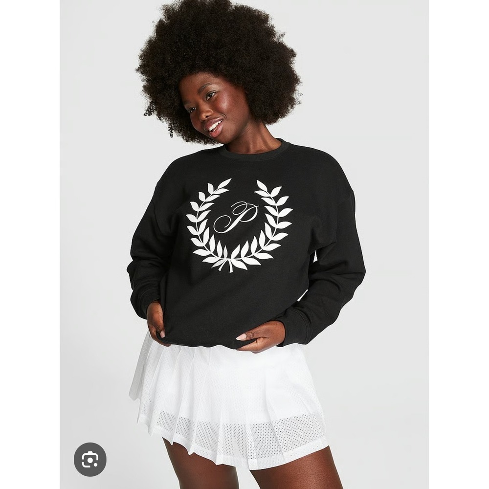 PiNK Victoria's Secret‎ Crew Neck Campus Sweatshirt Y2K P Logo Sz M Black